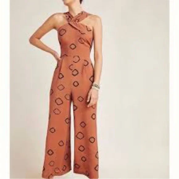 Elegant Orange Patterned Jumpsuit Anthropologie Eva Franco - Picture 1 of 6